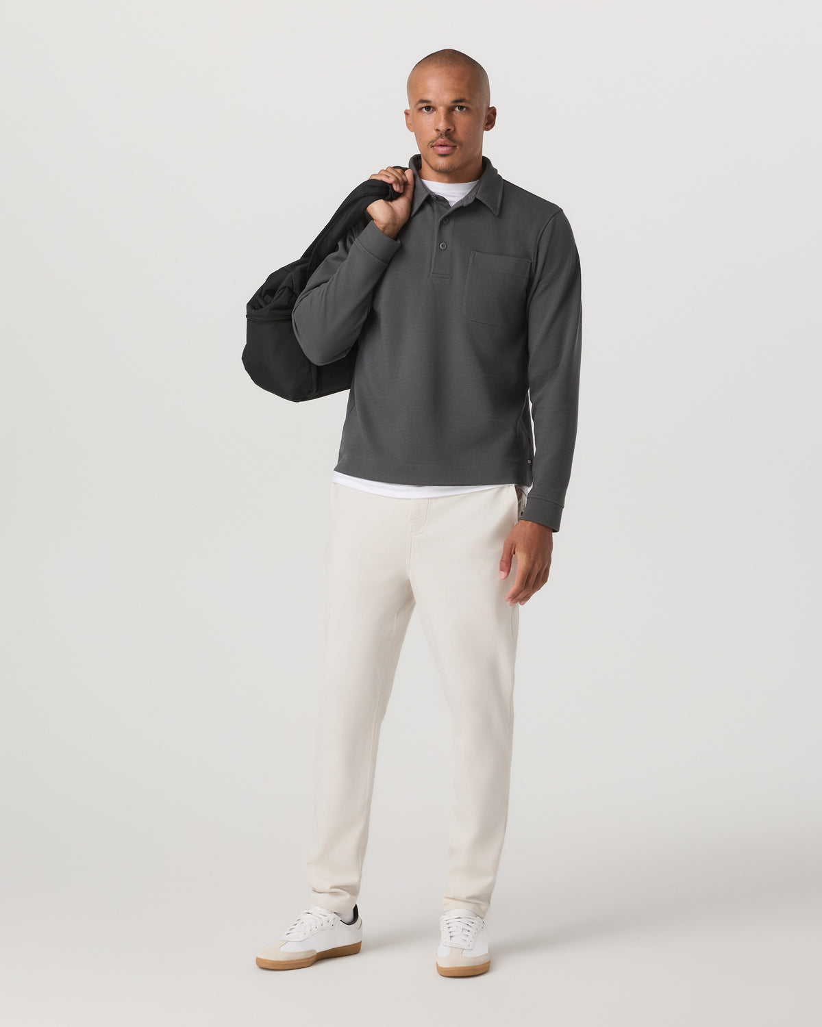 Long Sleeve Waffle Polo Men's Dark Pewter Polo Shirt - Vuori