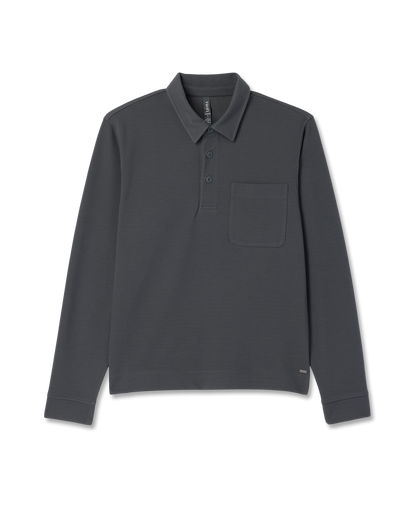 Long Sleeve Waffle Polo Men's Dark Pewter Polo Shirt - Vuori