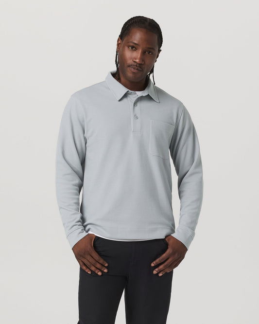Long Sleeve Waffle Polo Men's Sea Fog Polo Shirt - Vuori