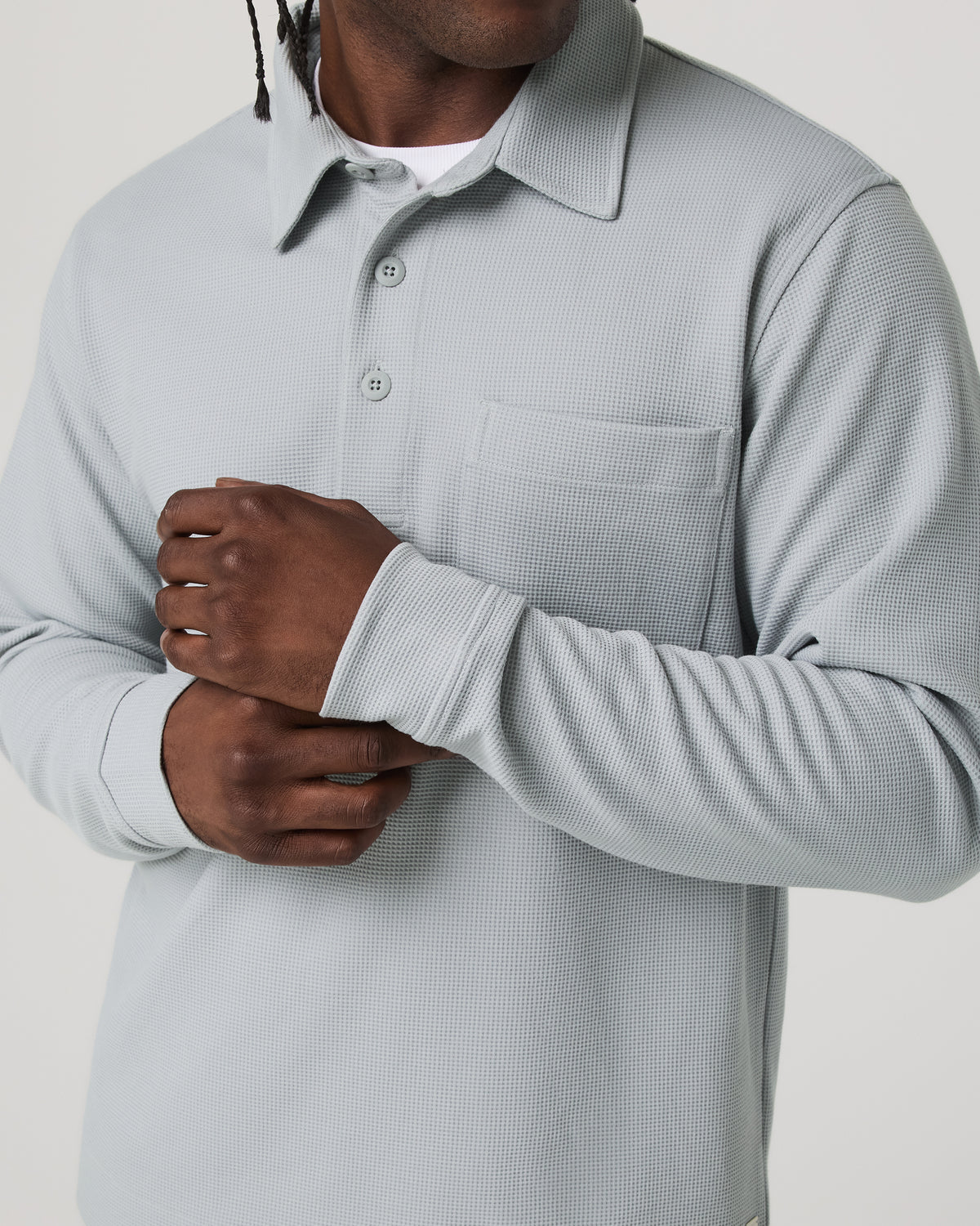 Long Sleeve Waffle Polo Men's Sea Fog Polo Shirt - Vuori