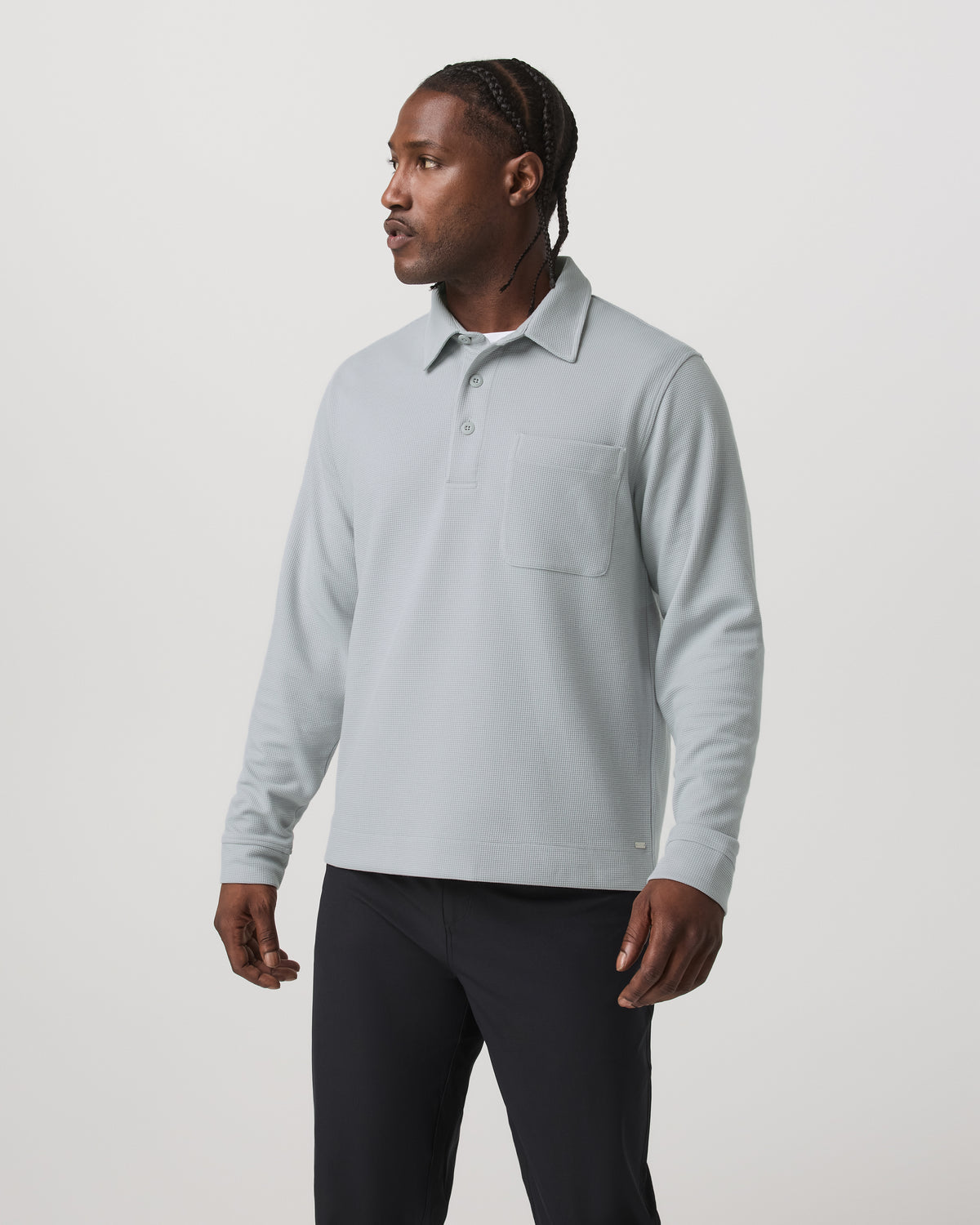 Long Sleeve Waffle Polo Men's Sea Fog Polo Shirt - Vuori