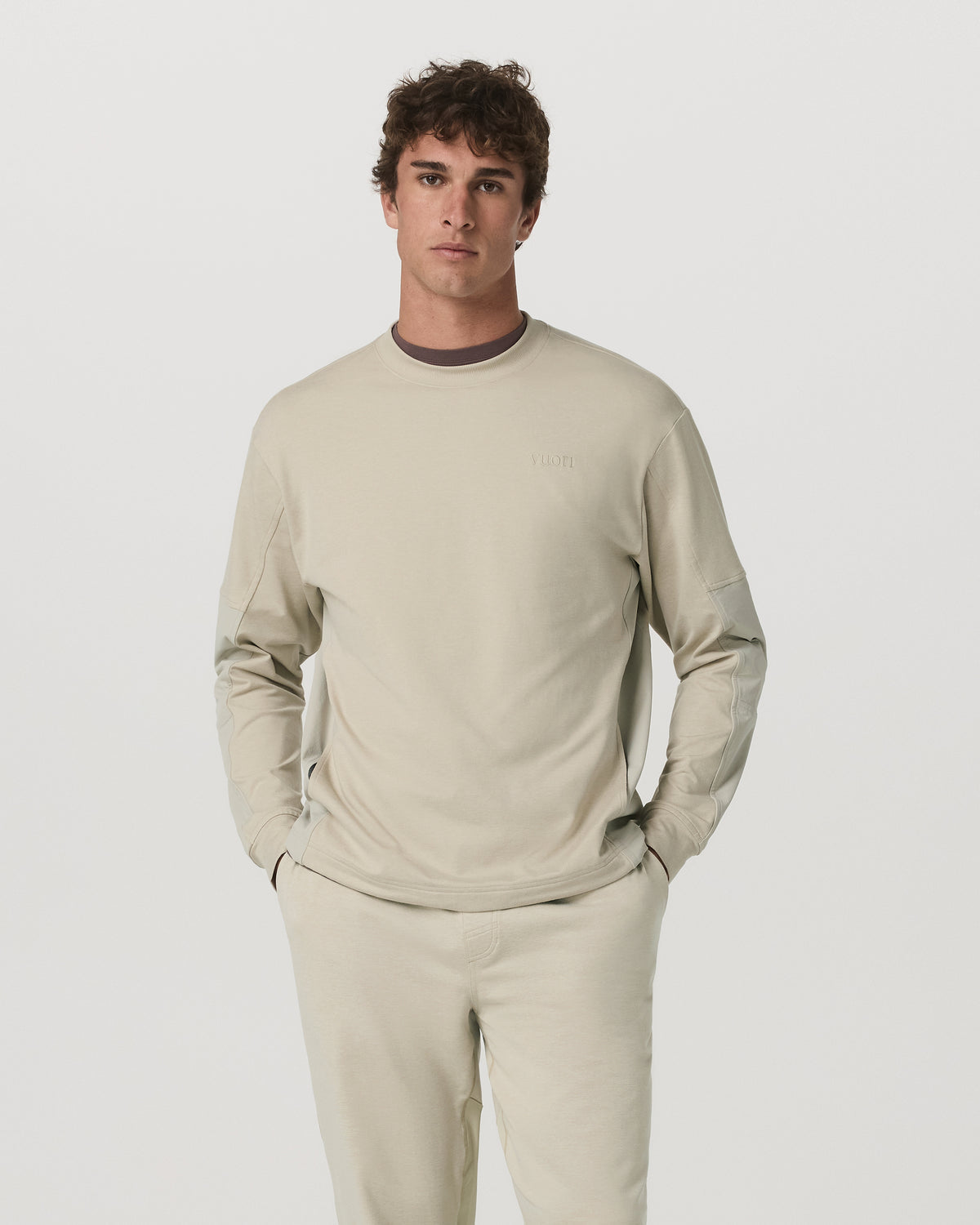 Men's Coronado Mixed Media Crew Limestone Heather - Vuori