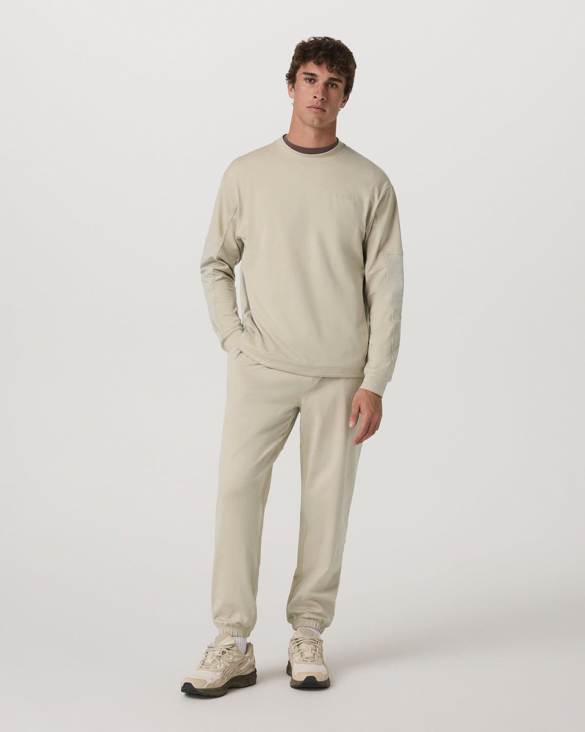 Men's Coronado Mixed Media Crew Limestone Heather - Vuori