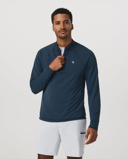 Clearview Seamless Quarter Zip Ocean Blue Long Sleeve - Vuori