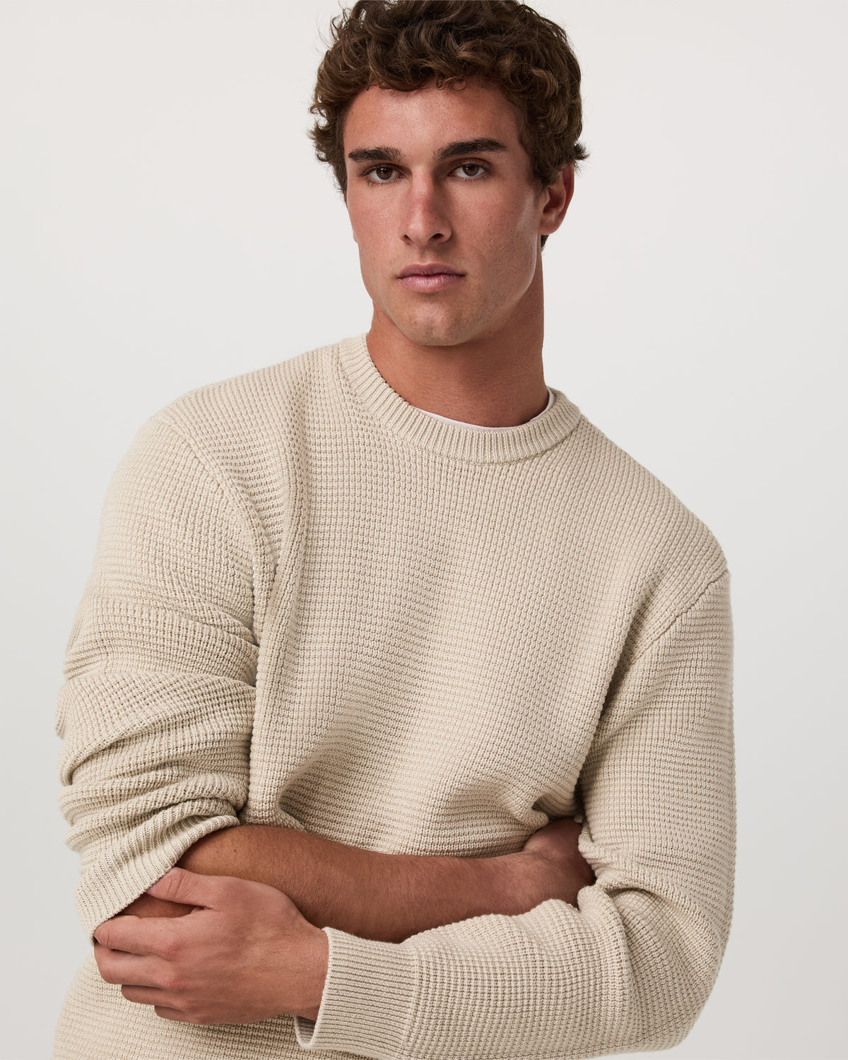 Denver Waffle Crew Sweater Men's Mushroom Wool Sweater - Vuori