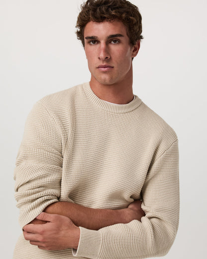 Denver Waffle Crew Sweater Men's Mushroom Wool Sweater - Vuori