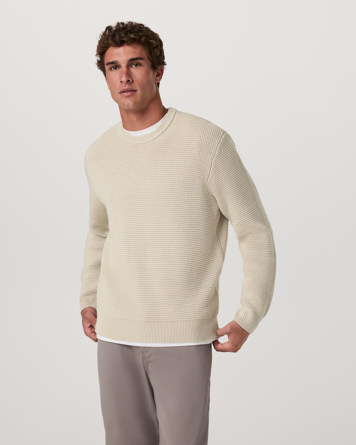 Denver Waffle Crew Sweater Men's Mushroom Wool Sweater - Vuori