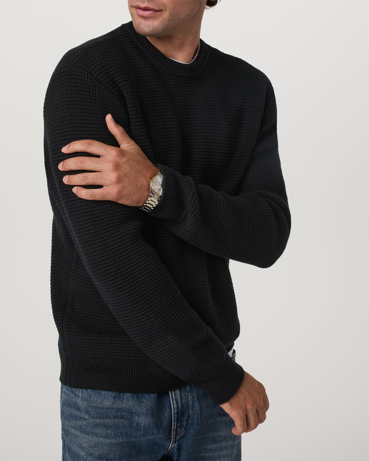 Denver Waffle Crew Sweater Men's Black Wool Sweater - Vuori