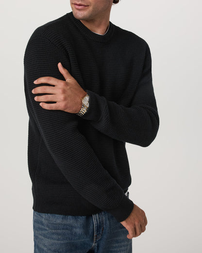 Denver Waffle Crew Sweater Men's Black Wool Sweater - Vuori