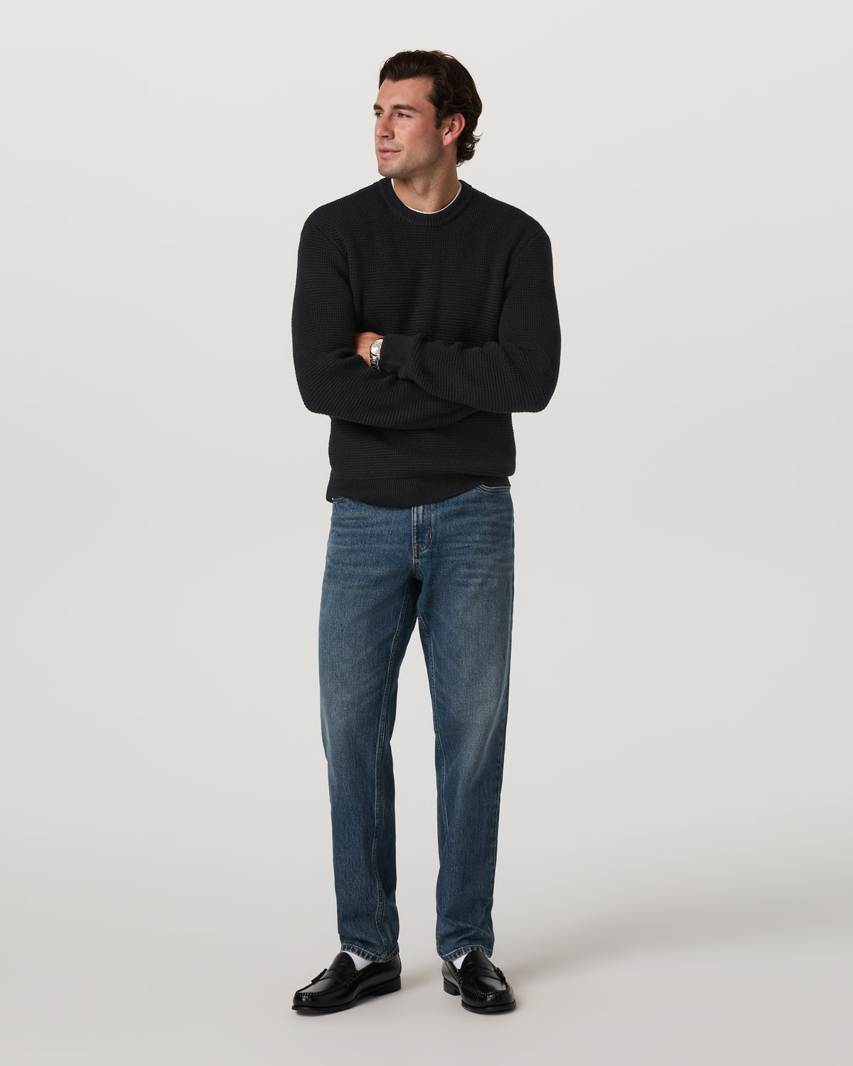 Denver Waffle Crew Sweater Men's Black Wool Sweater - Vuori