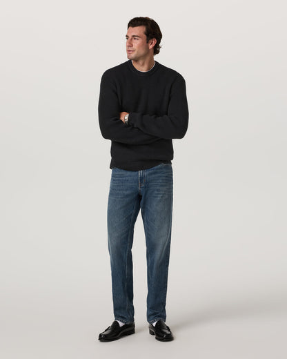 Denver Waffle Crew Sweater Men's Black Wool Sweater - Vuori
