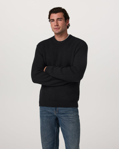 Denver Waffle Crew Sweater Men's Black Wool Sweater - Vuori
