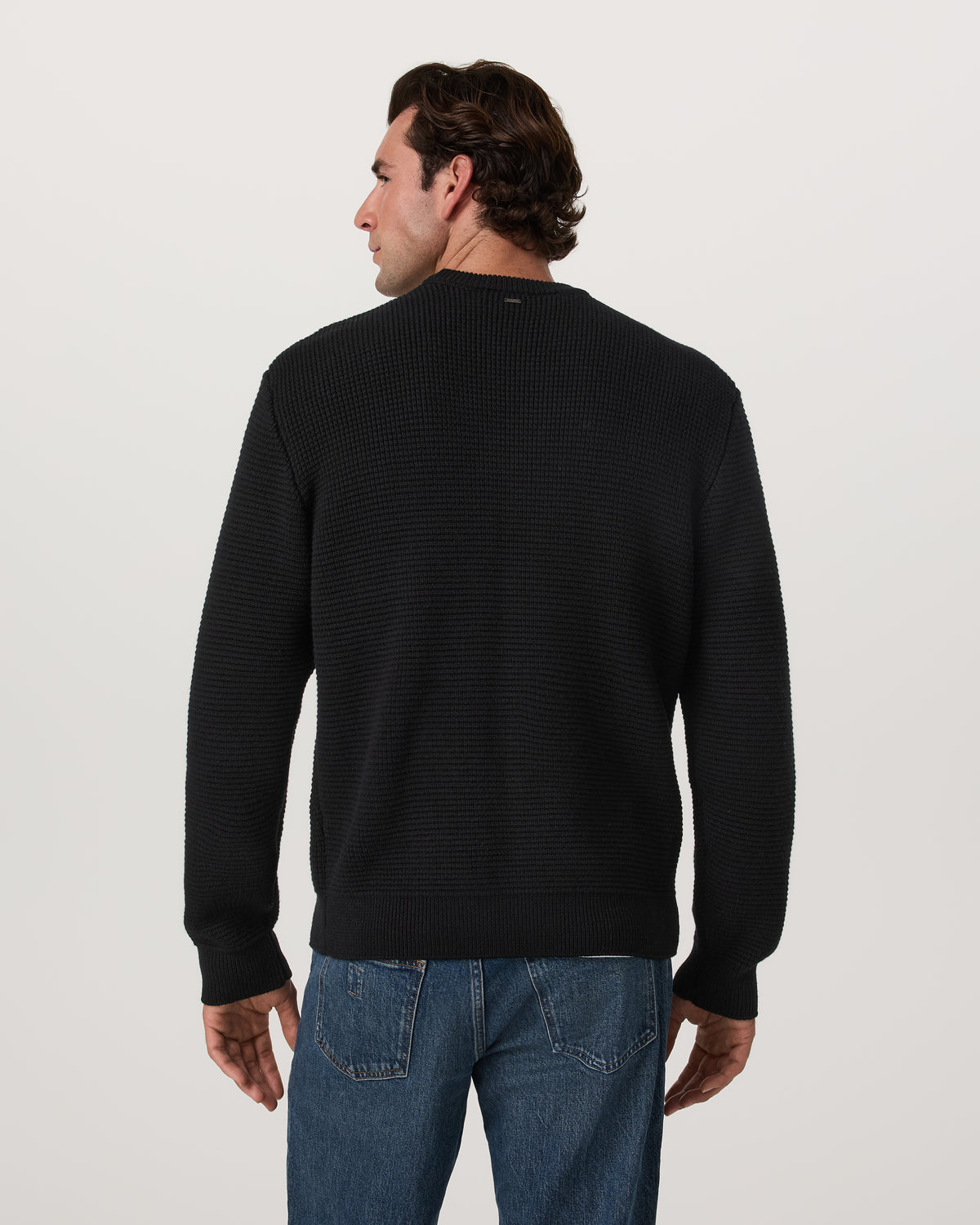 Denver Waffle Crew Sweater Men's Black Wool Sweater - Vuori