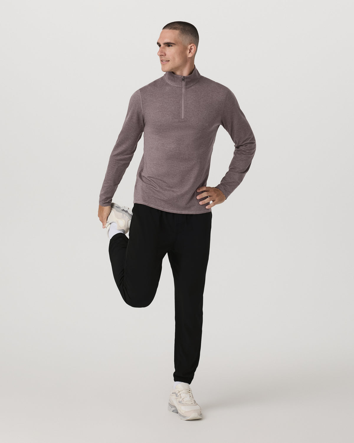 Ponto 1/2 Zip Mock Neck Men's Huckleberry Heather Top - Vuori