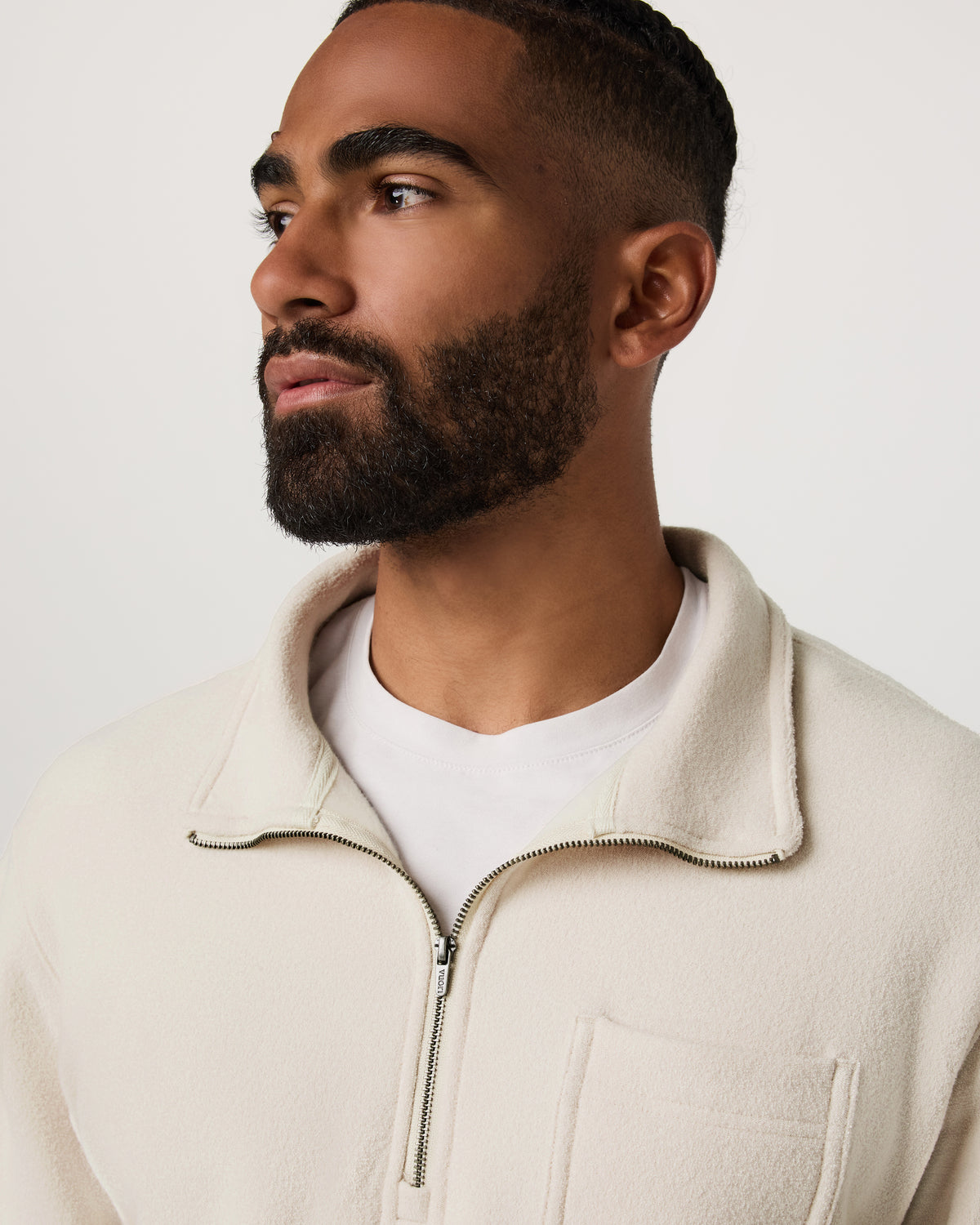 Beach Fleece 1/2 Zip - Relaxed Bone Heather Pullover - Vuori
