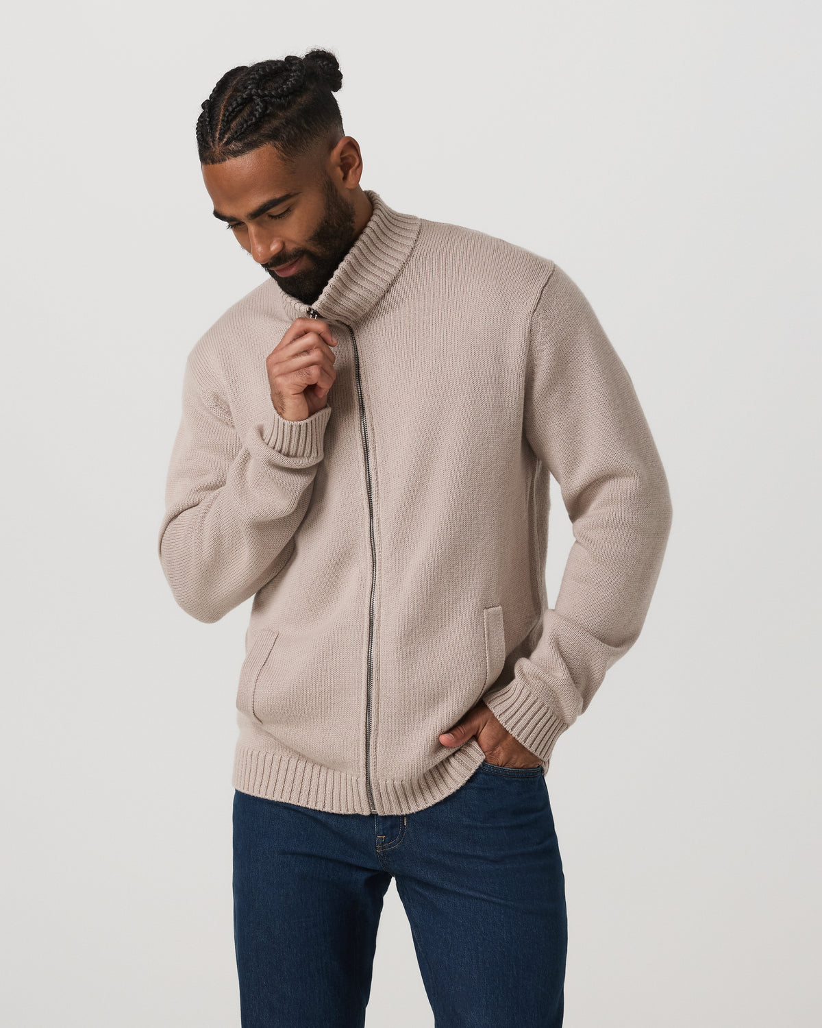 Denver Full Zip Sweater Men's Willow Grey Zip Sweater - Vuori