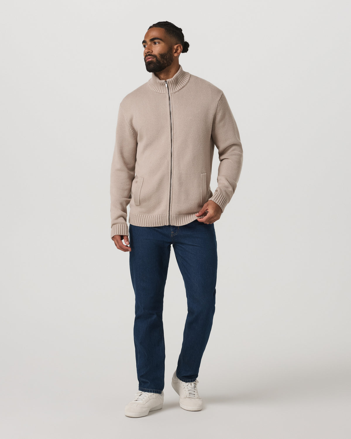 Denver Full Zip Sweater Men's Willow Grey Zip Sweater - Vuori