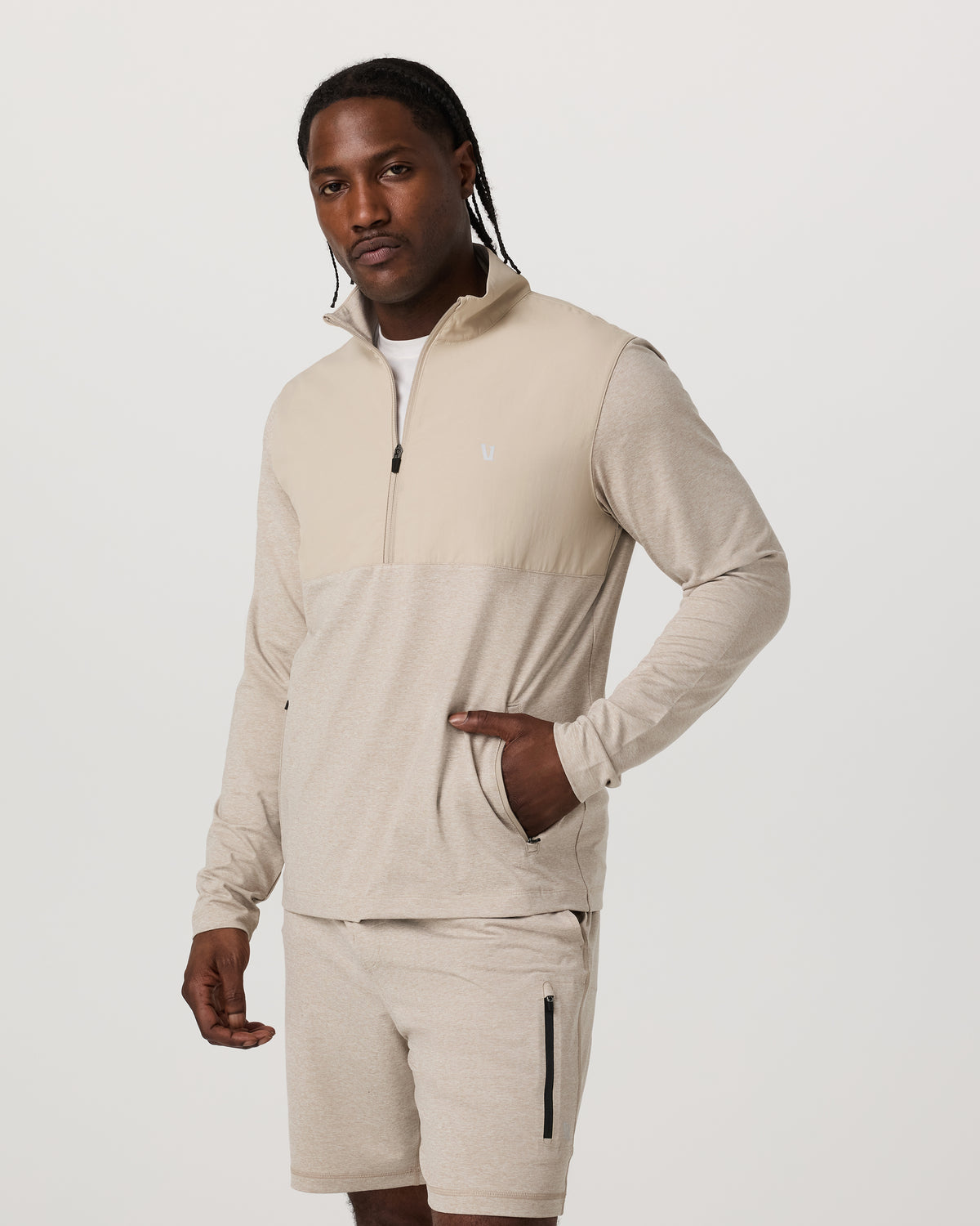 Sunday Element 1/2 Zip Men's Toast Heather Pullover - Vuori