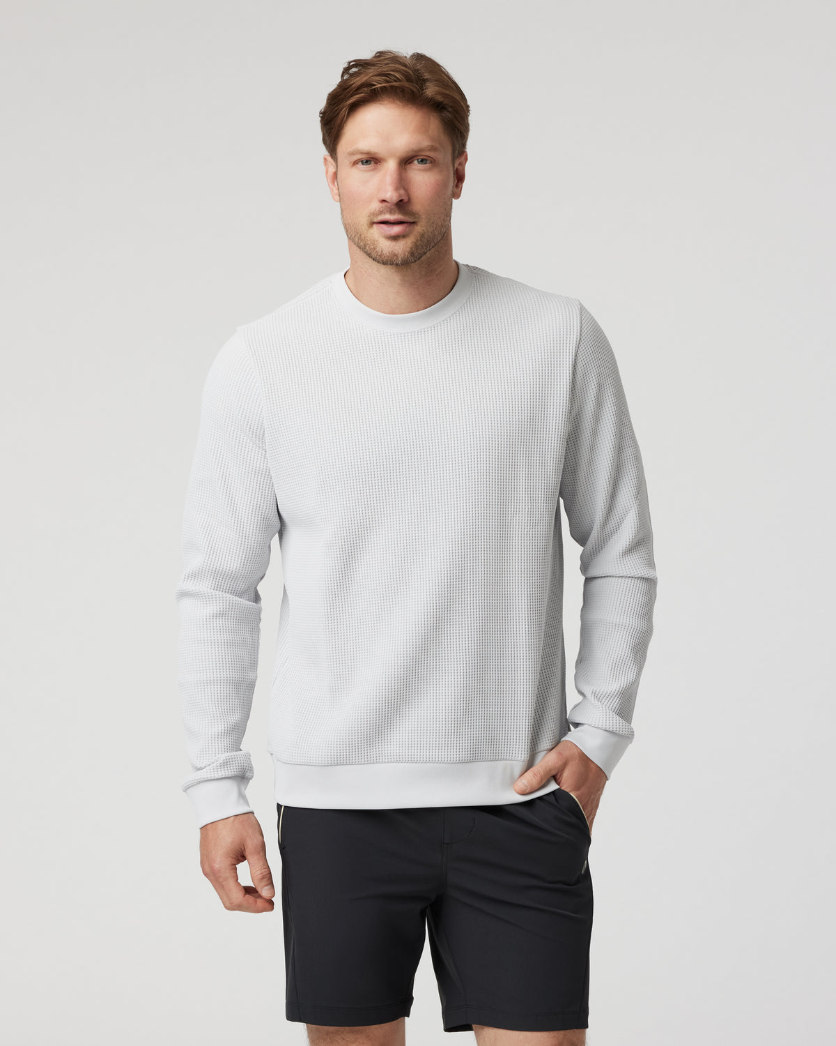 Jamestown Crew Men's Frost Grey Waffle Crewneck - Vuori