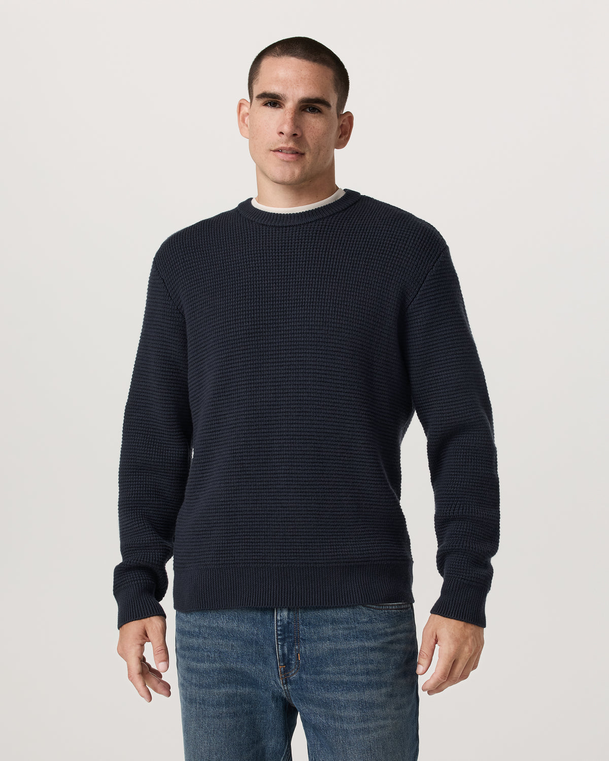 Denver Waffle Crew Sweater Men's Navy Wool Sweater - Vuori