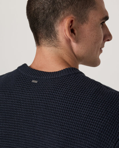 Denver Waffle Crew Sweater Men's Navy Wool Sweater - Vuori