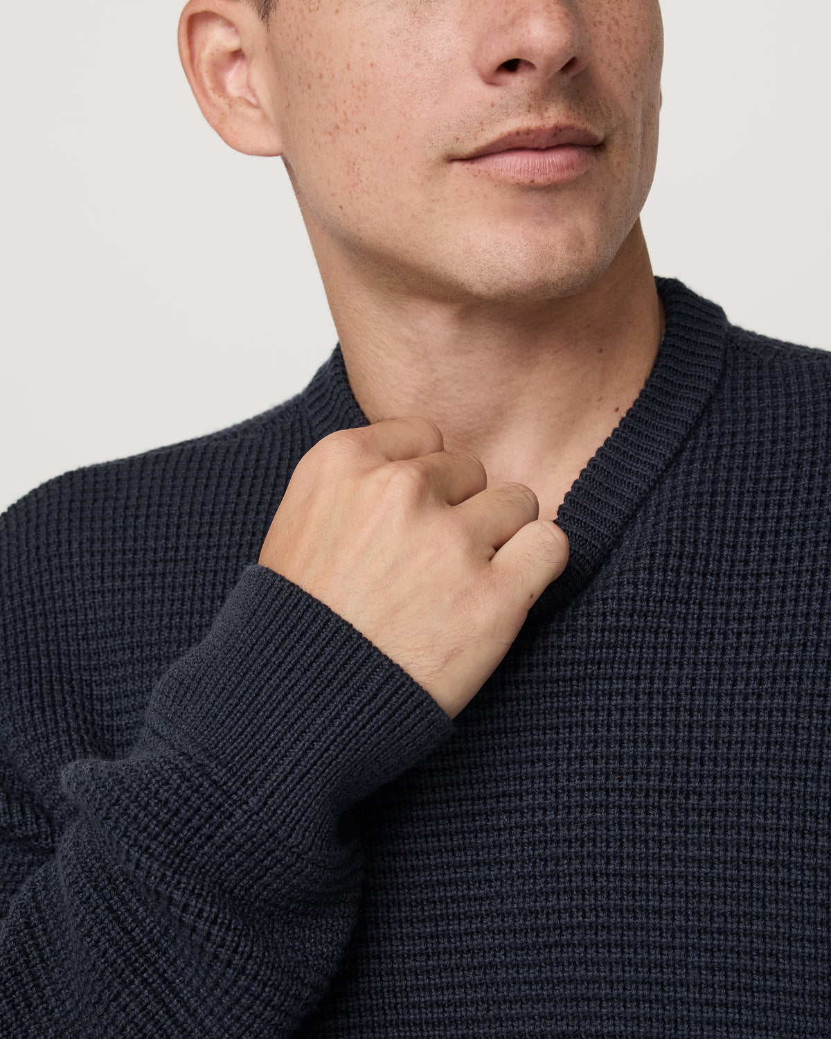 Denver Waffle Crew Sweater Men's Navy Wool Sweater - Vuori