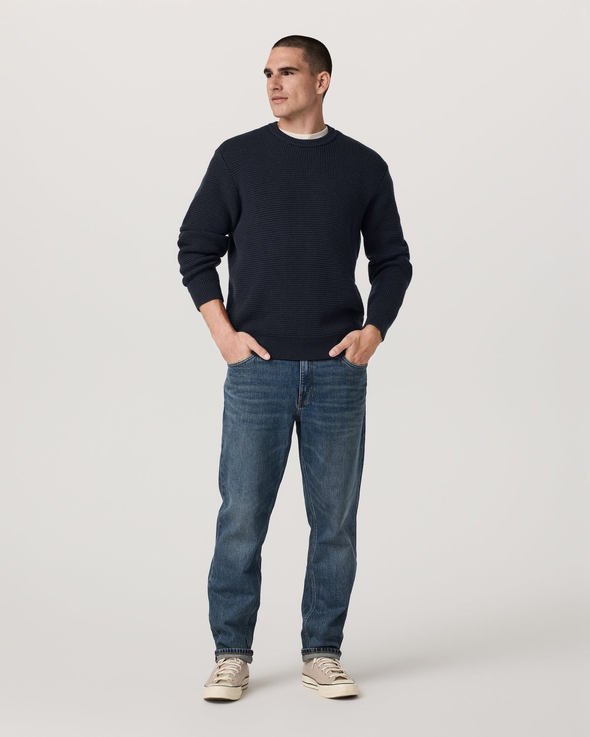Denver Waffle Crew Sweater Men's Navy Wool Sweater - Vuori