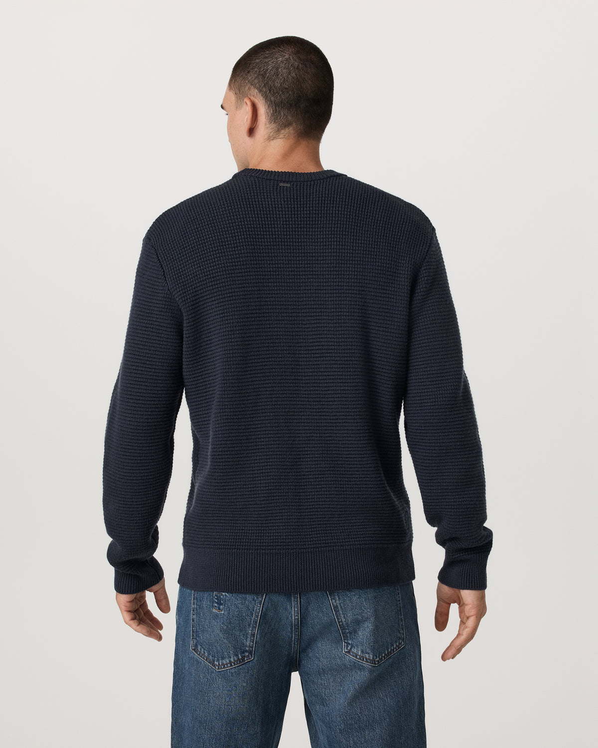 Denver Waffle Crew Sweater Men's Navy Wool Sweater - Vuori