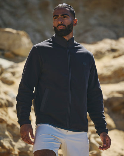 Aspen Full Zip Jacket Black Fleece Jacket - Vuori