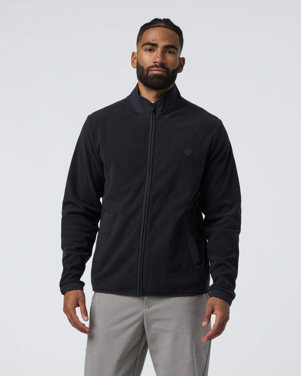 Aspen Full Zip Jacket Black Fleece Jacket - Vuori
