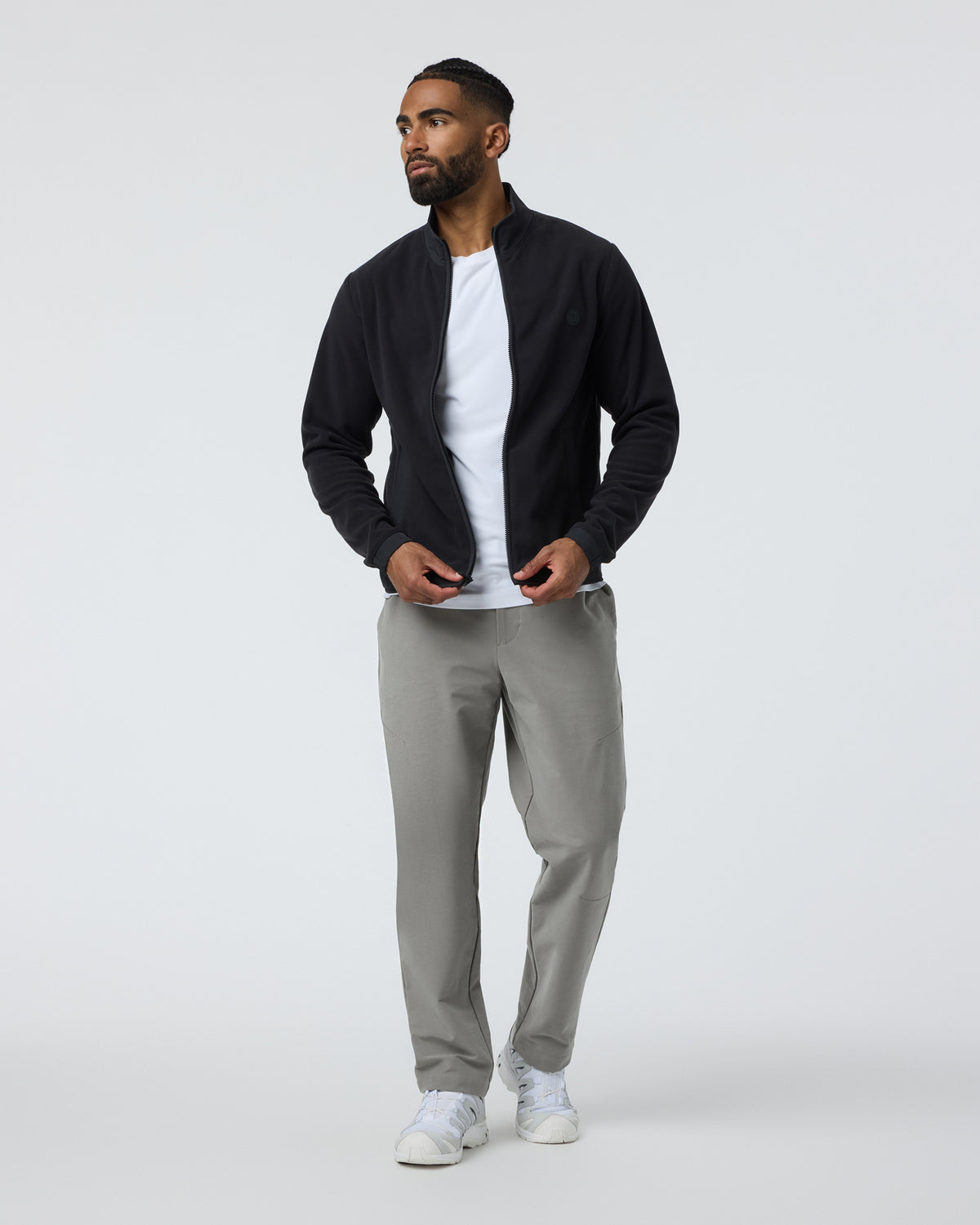 Aspen Full Zip Jacket Black Fleece Jacket - Vuori