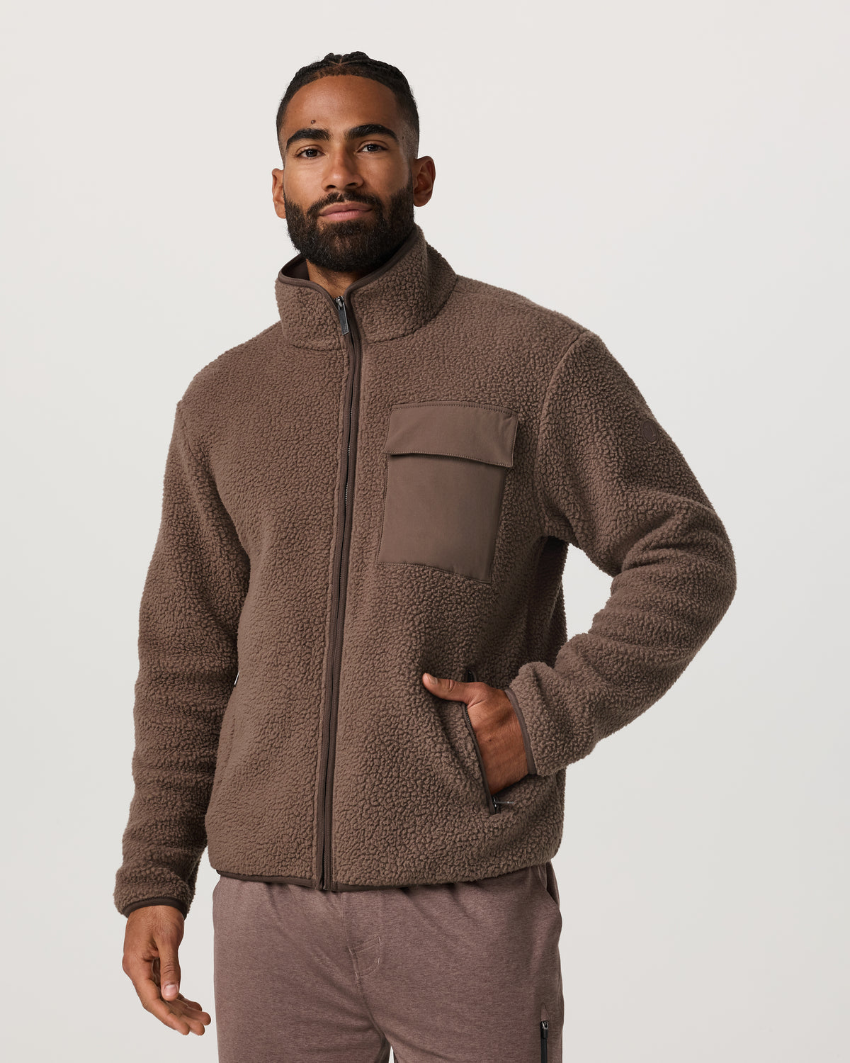 Alpine Fleece Full Zip Men's Elm Mock Neck Jacket - Vuori