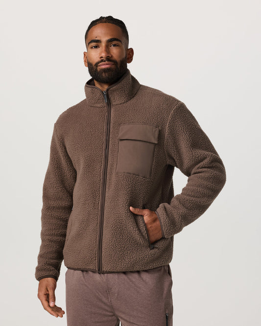 Alpine Fleece Full Zip Men's Elm Mock Neck Jacket - Vuori
