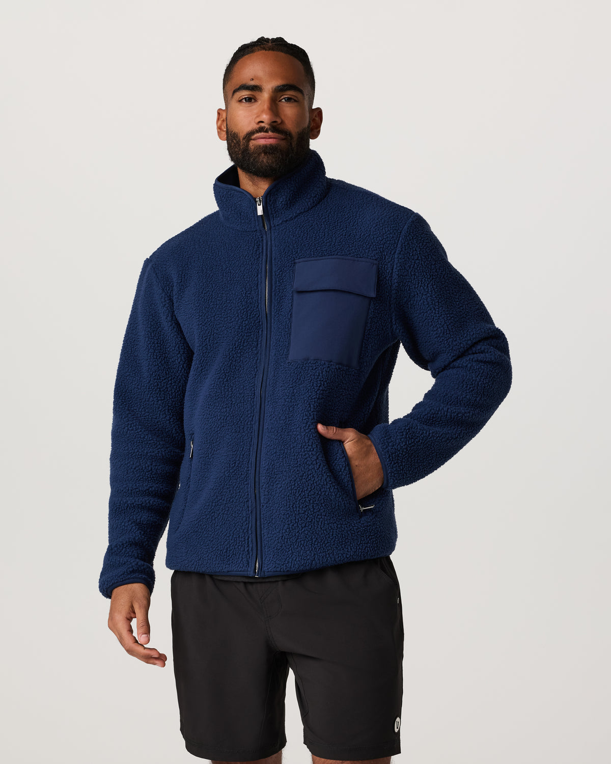 Alpine Fleece Full Zip Men's Blue Coast Mock Neck Jacket - Vuori