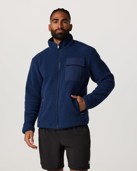 Alpine Fleece Full Zip Men's Blue Coast Mock Neck Jacket - Vuori