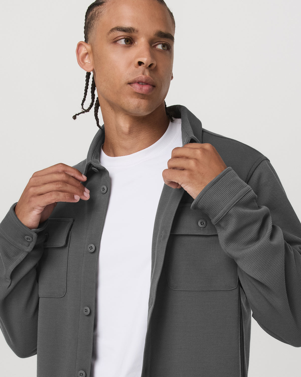 Waffle Shirt Jacket Men's Versatile Dark Pewter Jacket - Vuori