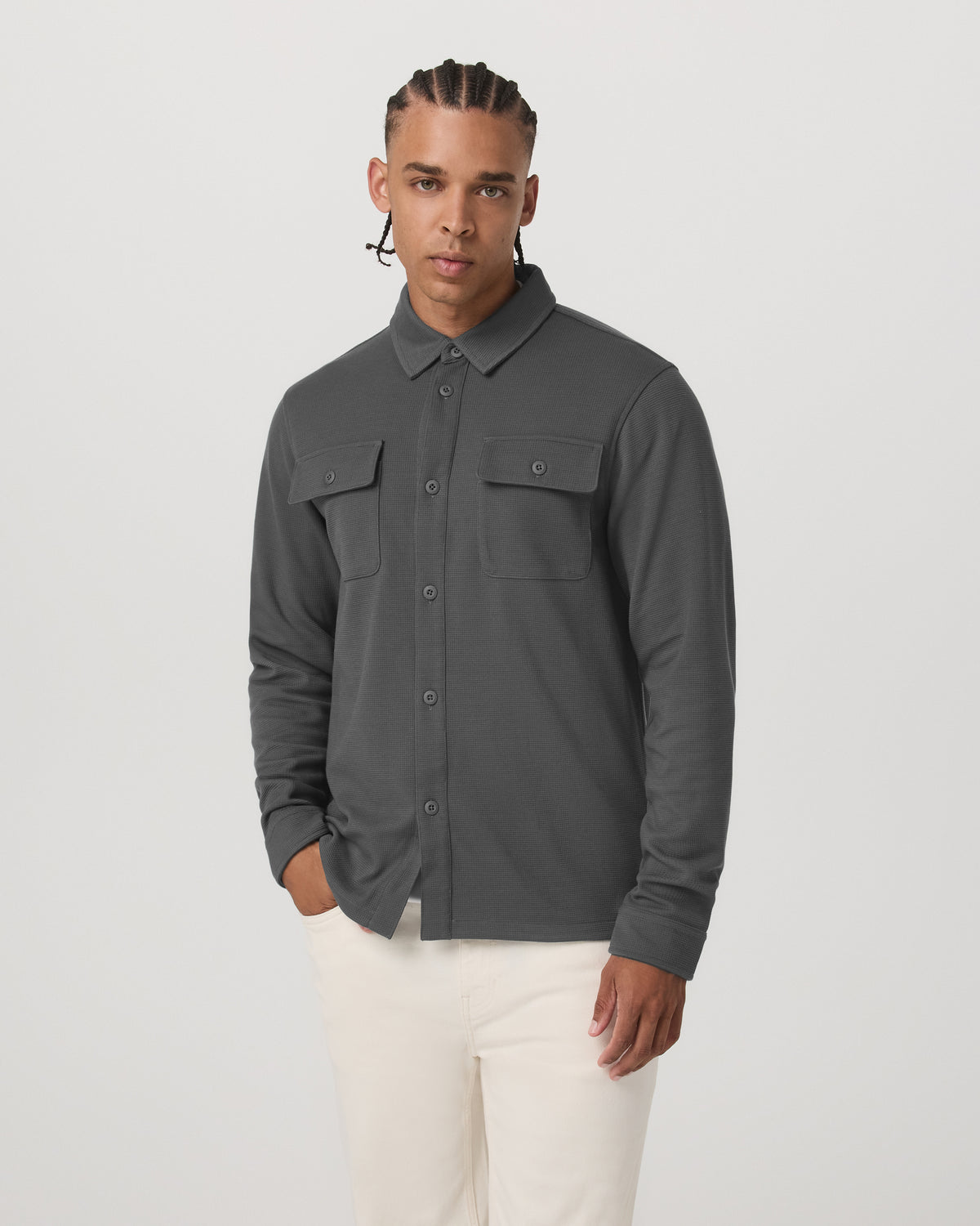 Waffle Shirt Jacket Men's Versatile Dark Pewter Jacket - Vuori