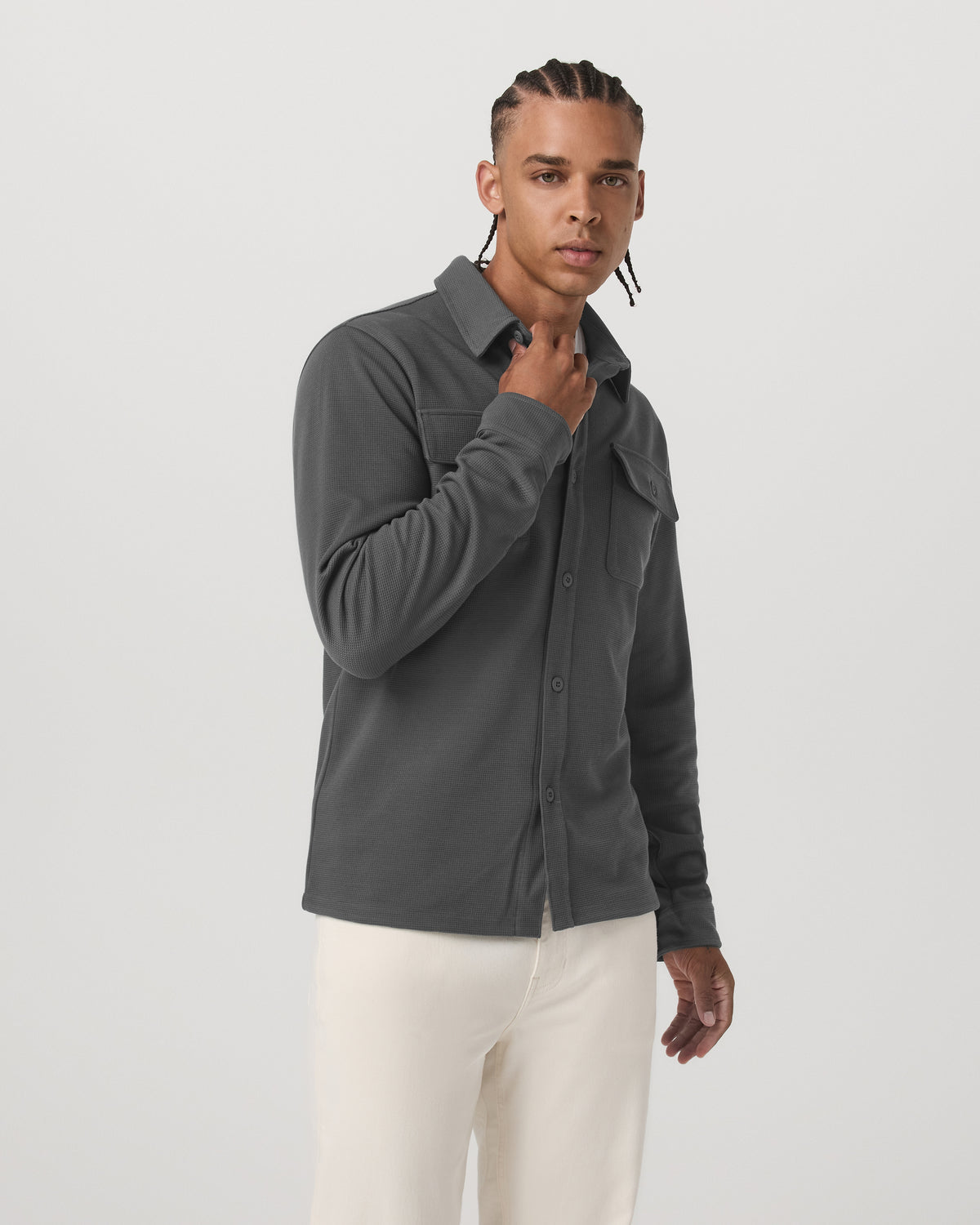 Waffle Shirt Jacket Men's Versatile Dark Pewter Jacket - Vuori