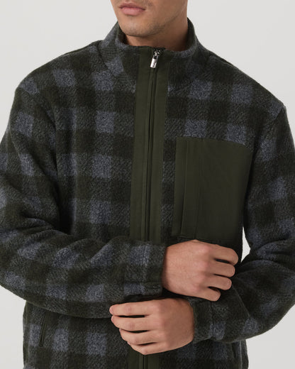 Ridge Fleece Jacket Men's Olive Plaid Zip-Up - Vuori