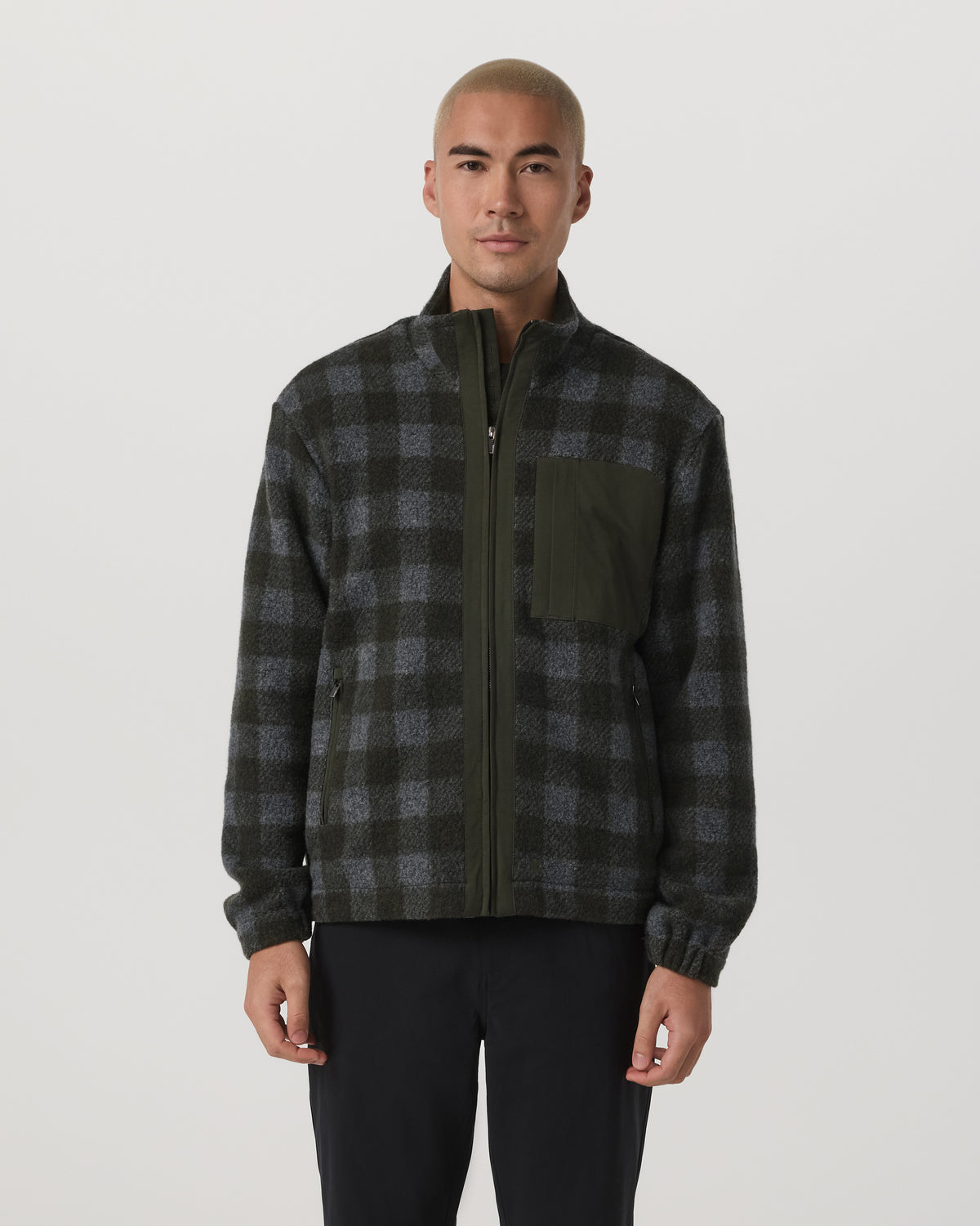 Ridge Fleece Jacket Men's Olive Plaid Zip-Up - Vuori