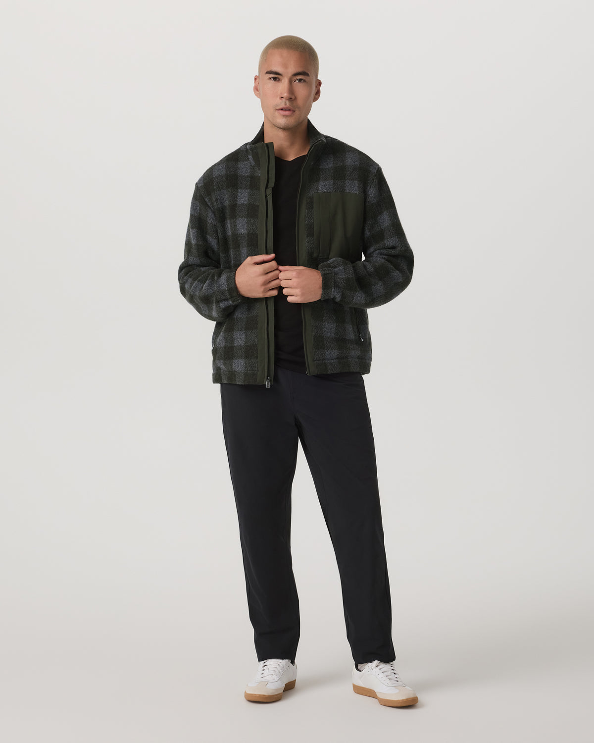 Ridge Fleece Jacket Men's Olive Plaid Zip-Up - Vuori