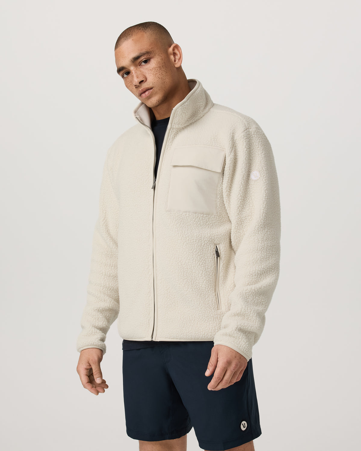 Alpine Fleece Full Zip Men's Bone Mock Neck Jacket - Vuori