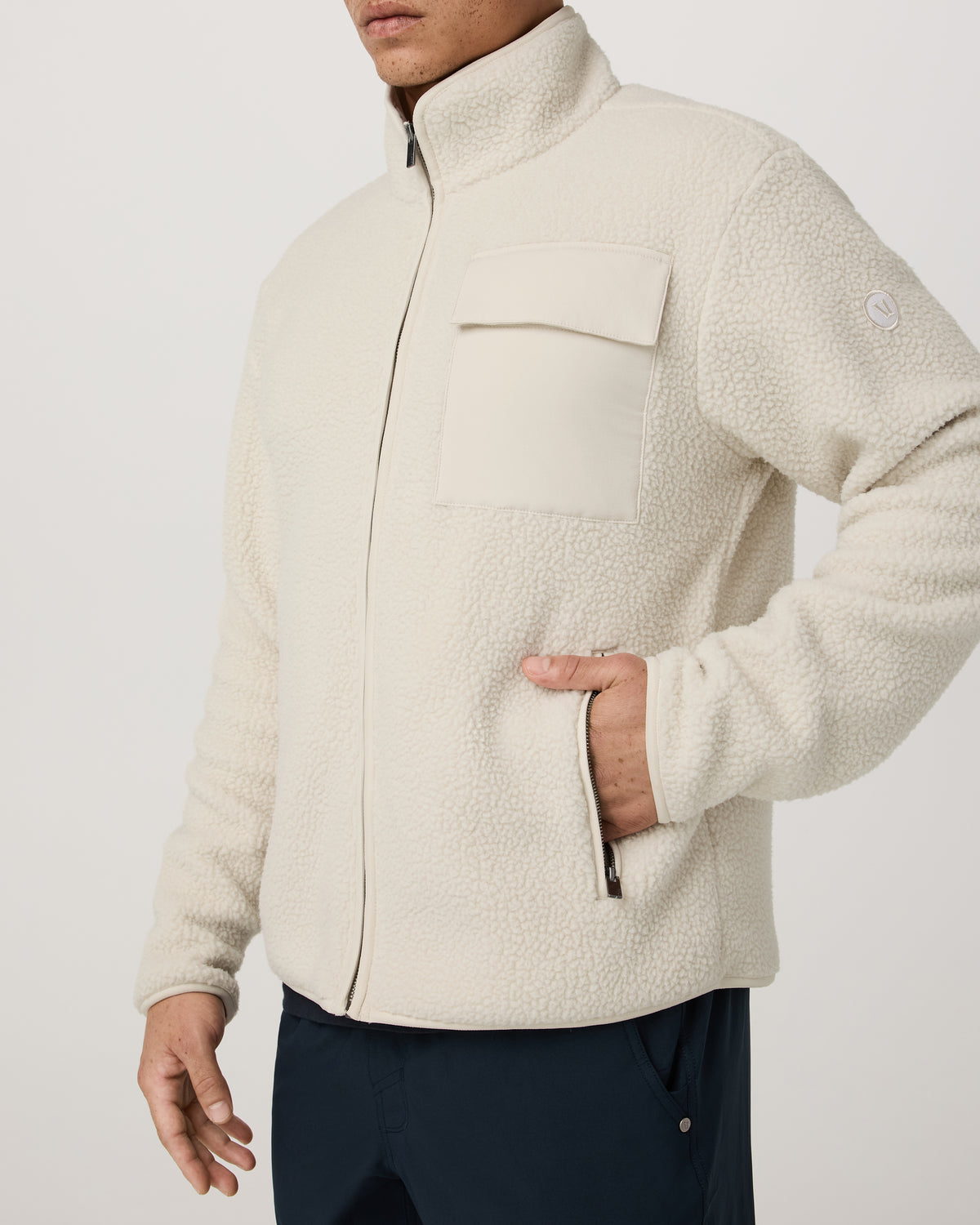 Alpine Fleece Full Zip Men's Bone Mock Neck Jacket - Vuori