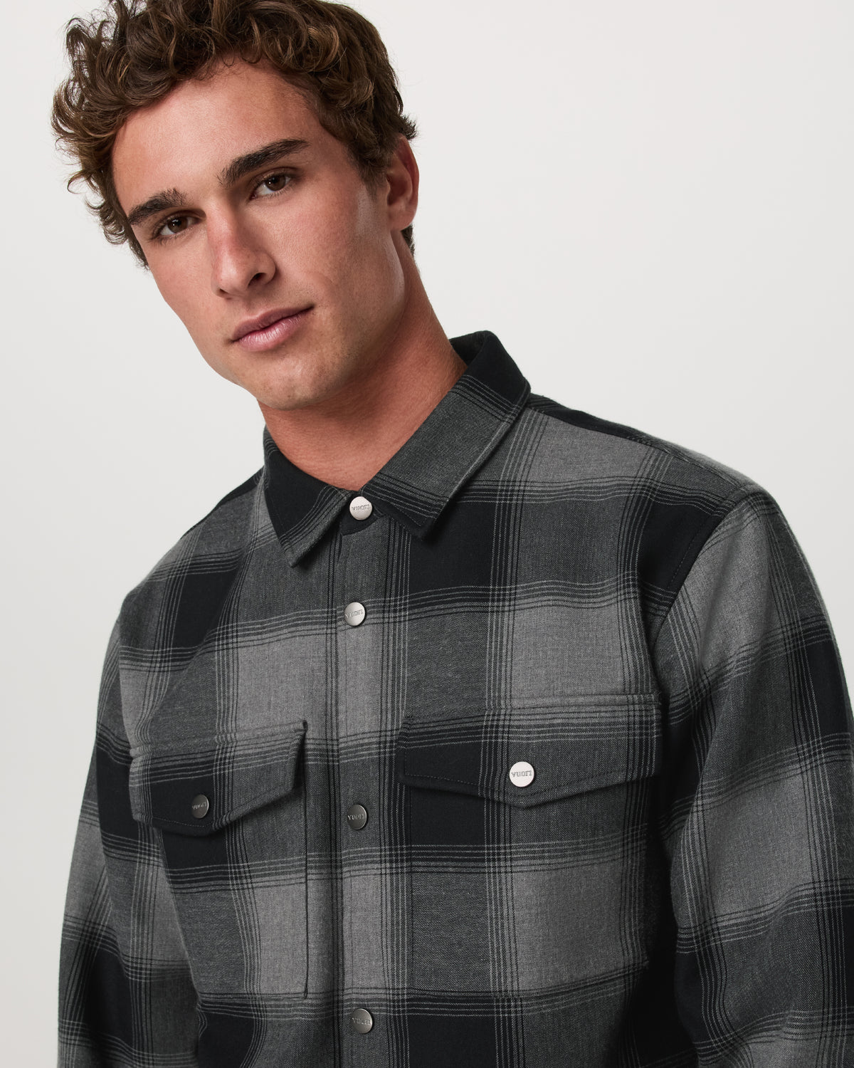 Range Shirt Jacket 2.0 Men's Dark Pewter Plaid Jacket - Vuori
