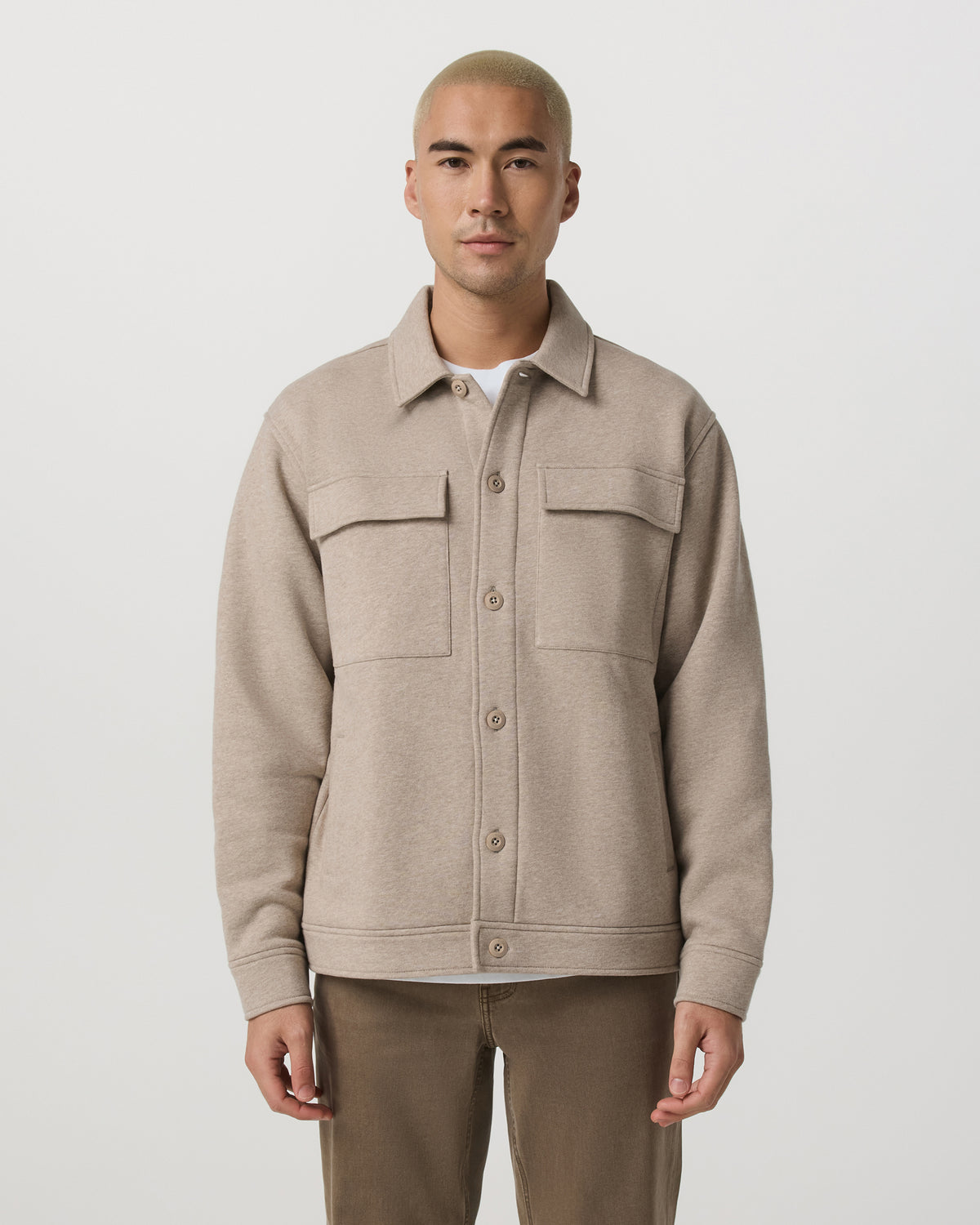 Seaside Shirt Jacket Men's Acorn Heather Fleece Jacket - Vuori