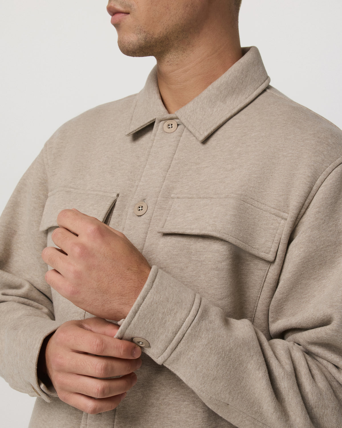 Seaside Shirt Jacket Men's Acorn Heather Fleece Jacket - Vuori