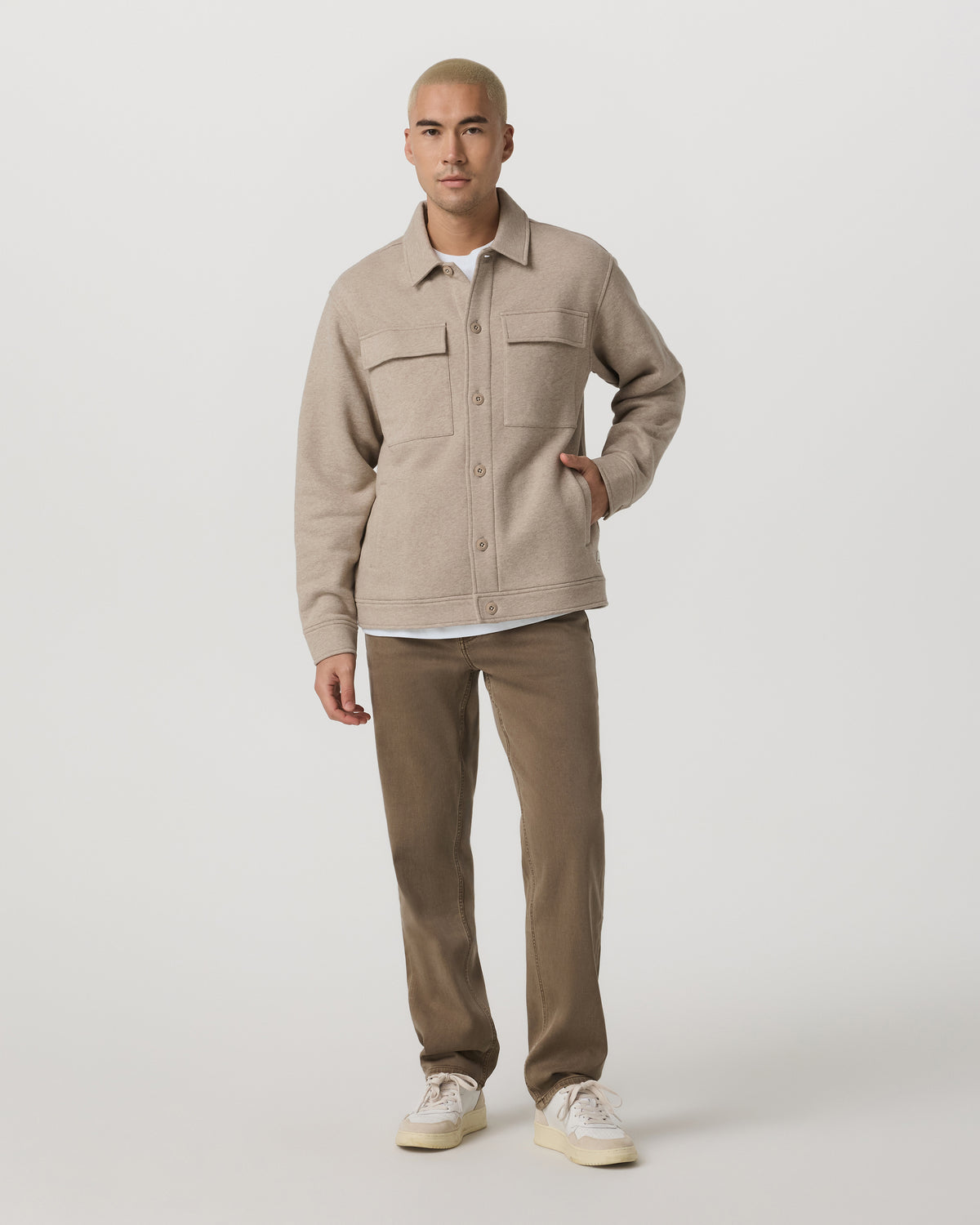 Seaside Shirt Jacket Men's Acorn Heather Fleece Jacket - Vuori