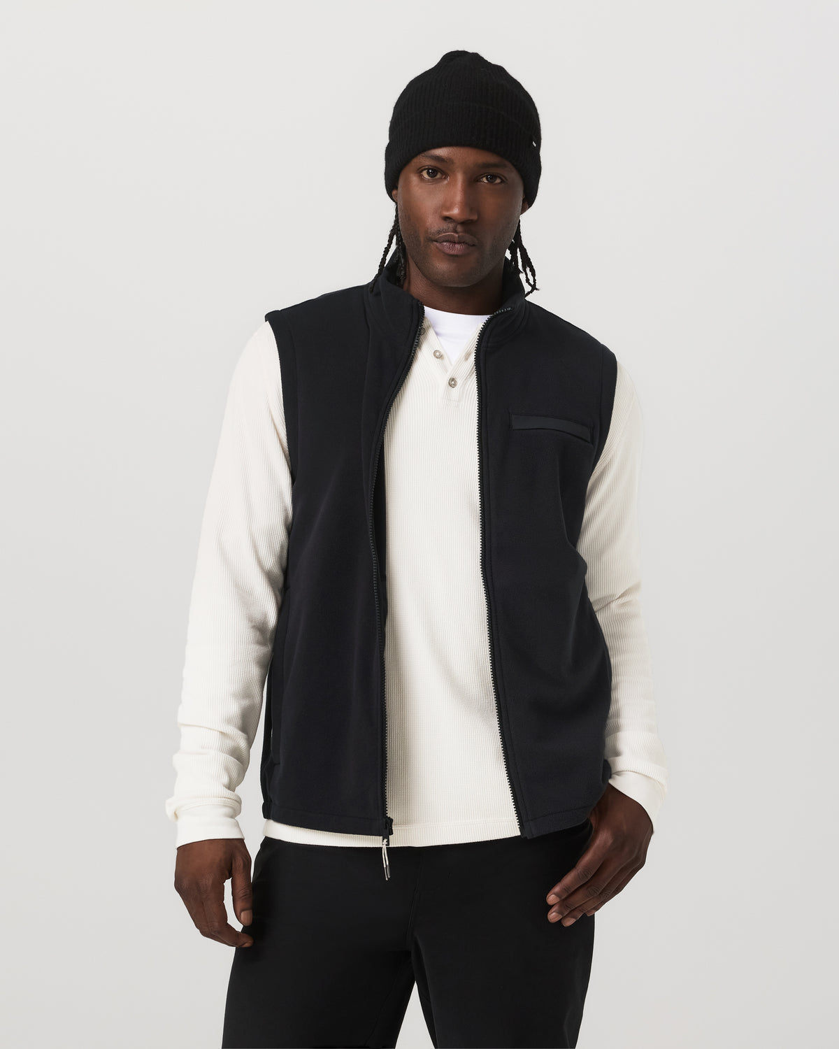 Aspen Vest Men's Black Zip-Up Fleece Vest - Vuori