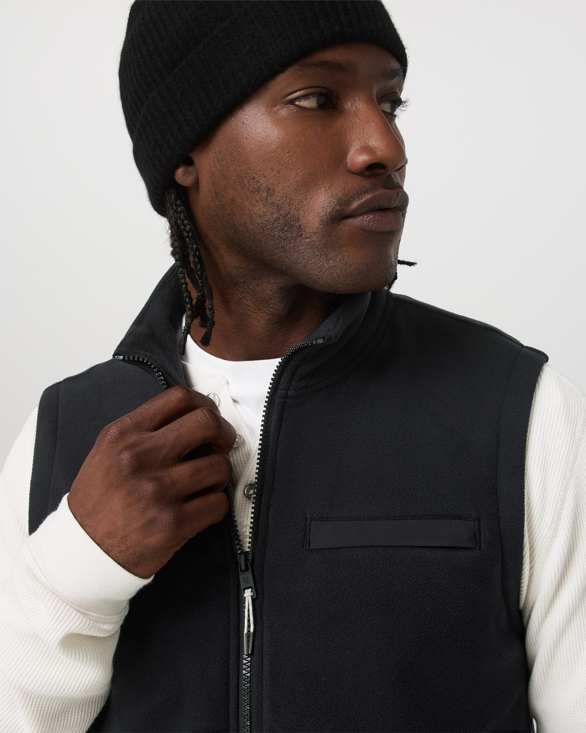 Aspen Vest Men's Black Zip-Up Fleece Vest - Vuori