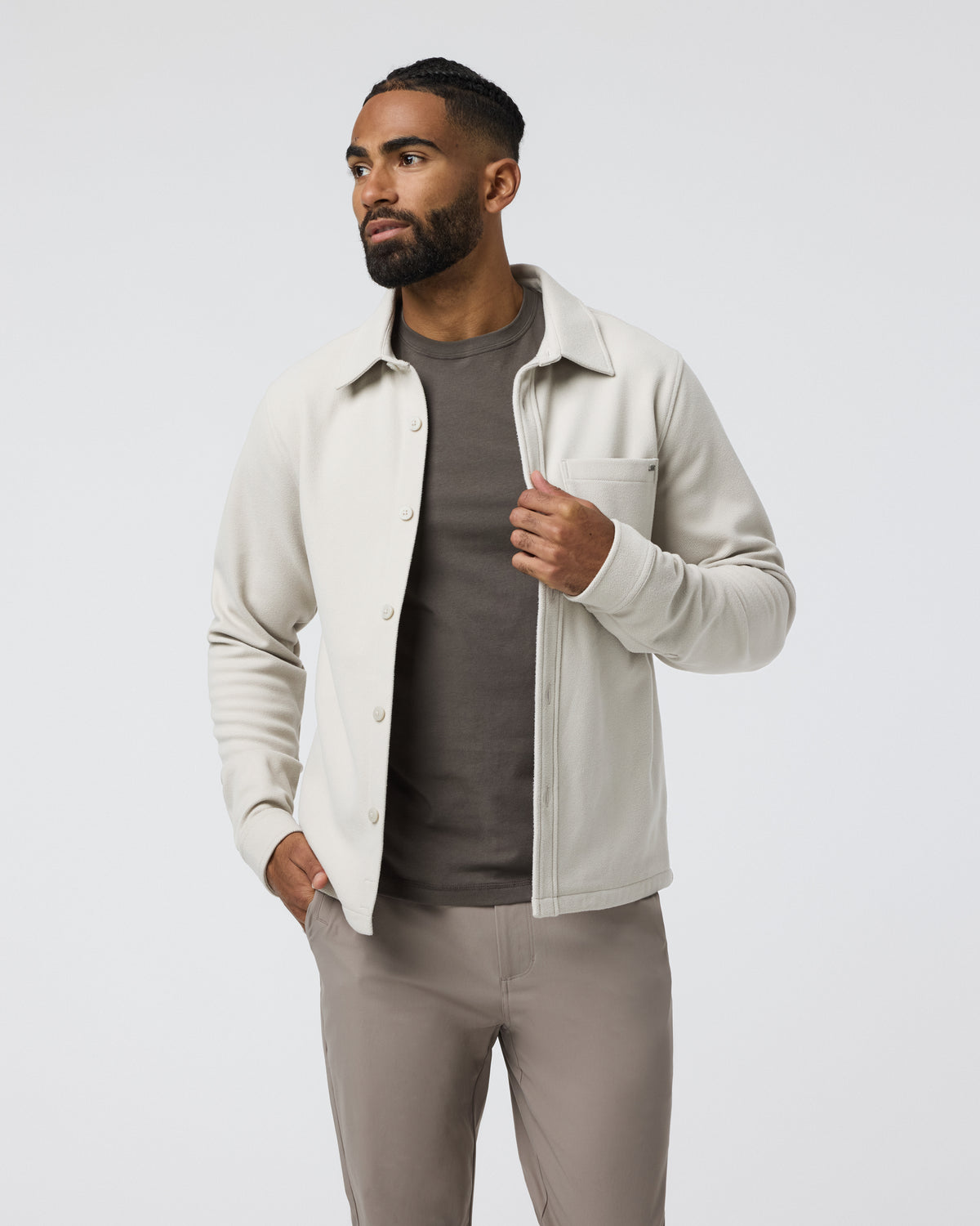Beldon Shirt Jacket Knit Twill Oatmeal - Vuori